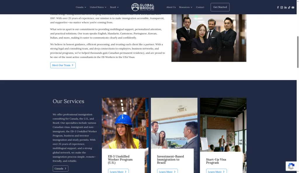 Global Bridge Immigration homepage section
