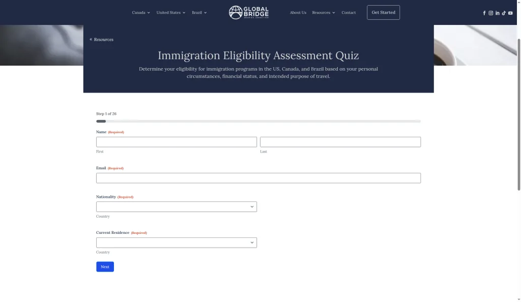Global Bridge Immigration contact form