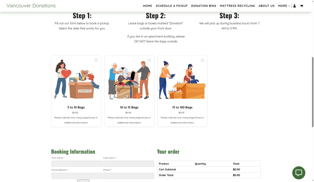 Vancouver Donations pickup booking form